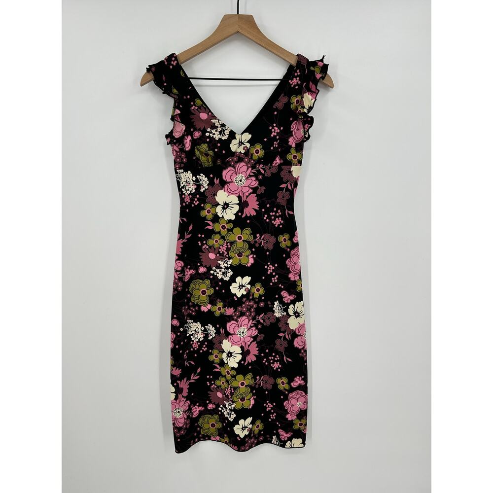 Y2K Vintage 90’s MIDI Floral Dress Size S  Black Pink Whimsygoth  soft grunge